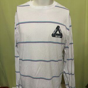Palace Skateboards Men's White Stripe Long Sleeve Shirt Size Medium Popper Skate